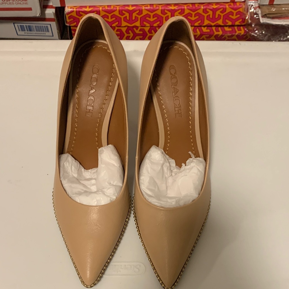 Coach Women's Beige Leather Heels, gentle used without box.